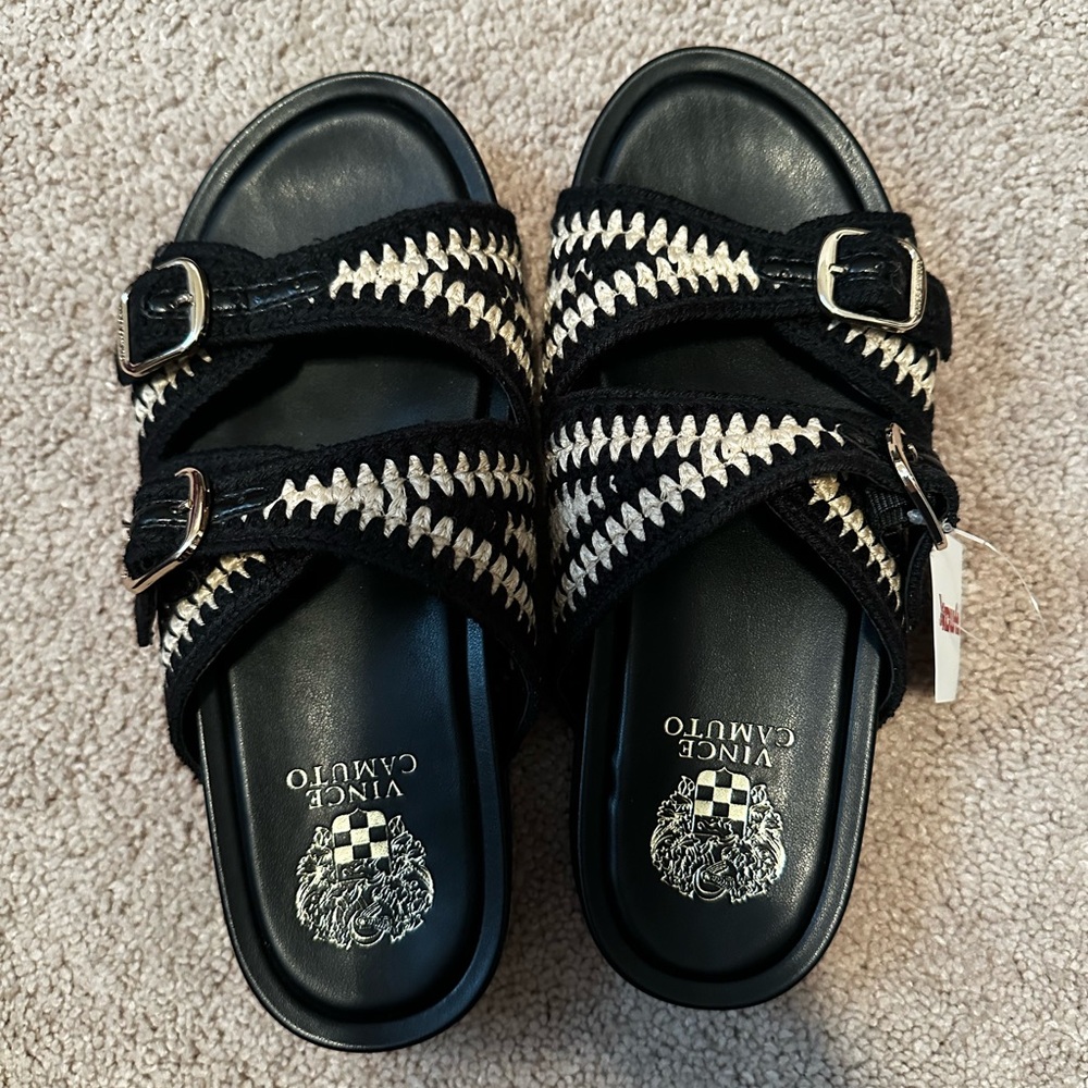 Vince Camuto Black and Gold Woven Sandals